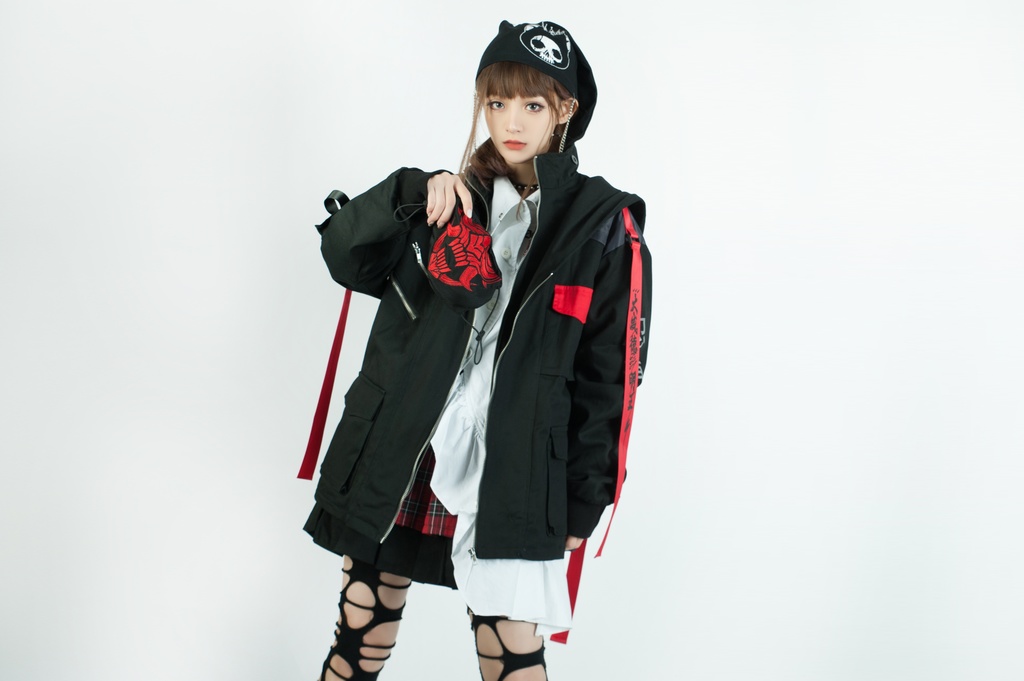 Jillpunkアニメ 二次コン イギリス画師Helloclonionコラボ 夜叉忍者 呪符ストラップ 重ね風 キルティング 刺繡 マスク付き パネルパーカー チャック付きフード ジャケット オリジナルメンズ レディーズ おしゃれ男女兼用 兄系 カッコいい0