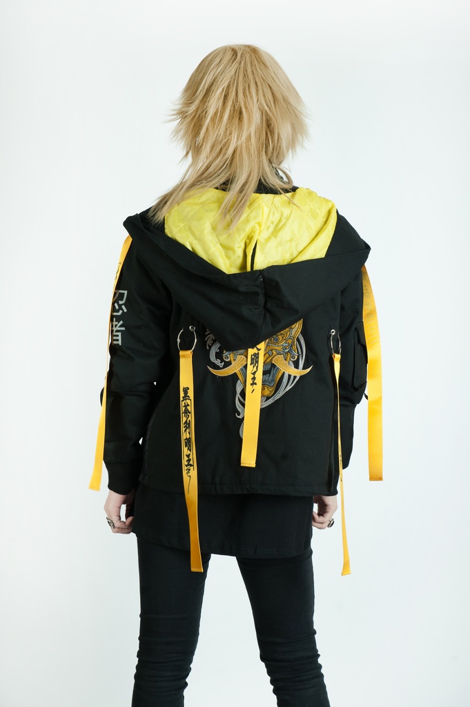 Jillpunkアニメ 二次コン イギリス画師Helloclonionコラボ 夜叉忍者 呪符ストラップ 重ね風 キルティング 刺繡 マスク付き パネルパーカー チャック付きフード ジャケット オリジナルメンズ レディーズ おしゃれ男女兼用 兄系 カッコいい0