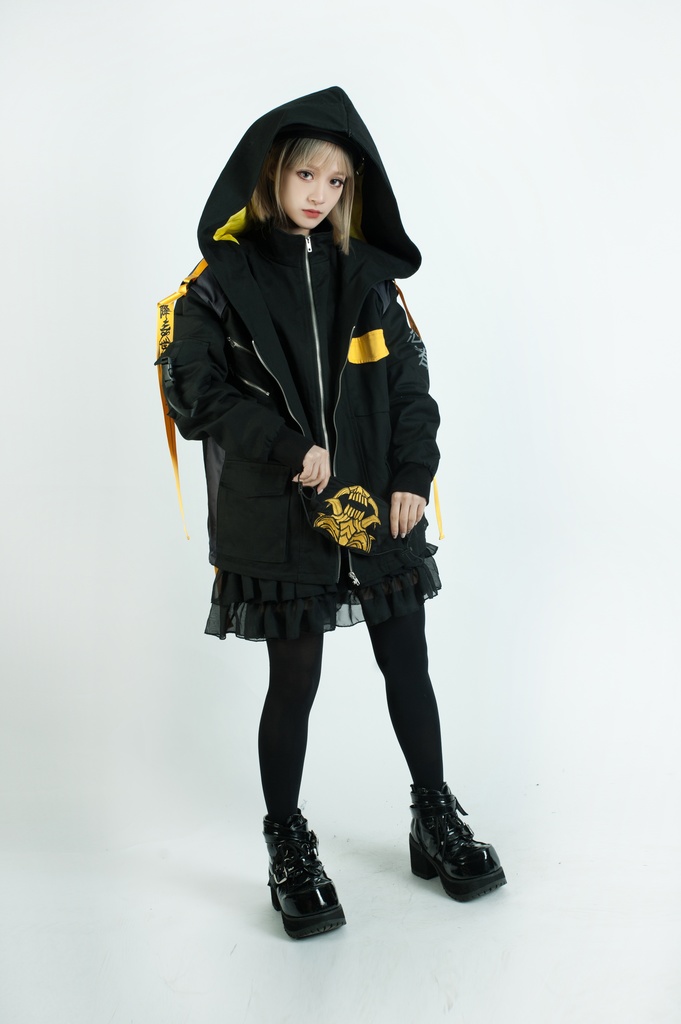 Jillpunkアニメ 二次コン イギリス画師Helloclonionコラボ 夜叉忍者 呪符ストラップ 重ね風 キルティング 刺繡 マスク付き パネルパーカー チャック付きフード ジャケット オリジナルメンズ レディーズ おしゃれ男女兼用 兄系 カッコいい0