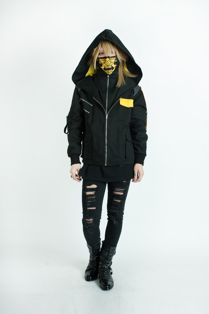 Jillpunkアニメ 二次コン イギリス画師Helloclonionコラボ 夜叉忍者 呪符ストラップ 重ね風 キルティング 刺繡 マスク付き パネルパーカー チャック付きフード ジャケット オリジナルメンズ レディーズ おしゃれ男女兼用 兄系 カッコいい0
