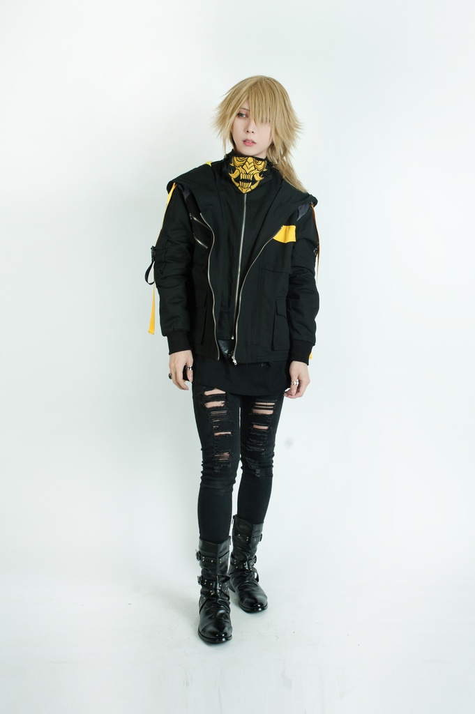 Jillpunkアニメ 二次コン イギリス画師Helloclonionコラボ 夜叉忍者 呪符ストラップ 重ね風 キルティング 刺繡 マスク付き パネルパーカー チャック付きフード ジャケット オリジナルメンズ レディーズ おしゃれ男女兼用 兄系 カッコいい0