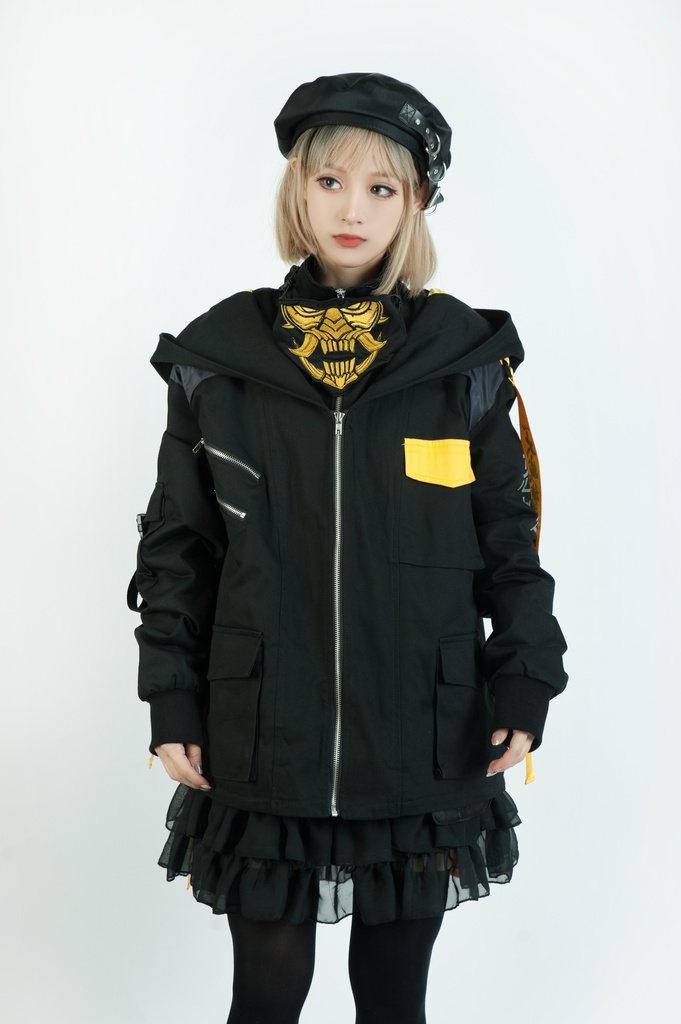 Jillpunkアニメ 二次コン イギリス画師Helloclonionコラボ 夜叉忍者 呪符ストラップ 重ね風 キルティング 刺繡 マスク付き パネルパーカー チャック付きフード ジャケット オリジナルメンズ レディーズ おしゃれ男女兼用 兄系 カッコいい0