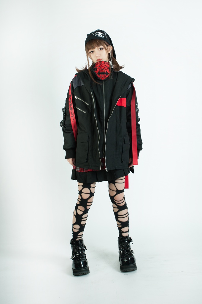 Jillpunkアニメ 二次コン イギリス画師Helloclonionコラボ 夜叉忍者 呪符ストラップ 重ね風 キルティング 刺繡 マスク付き パネルパーカー チャック付きフード ジャケット オリジナルメンズ レディーズ おしゃれ男女兼用 兄系 カッコいい0