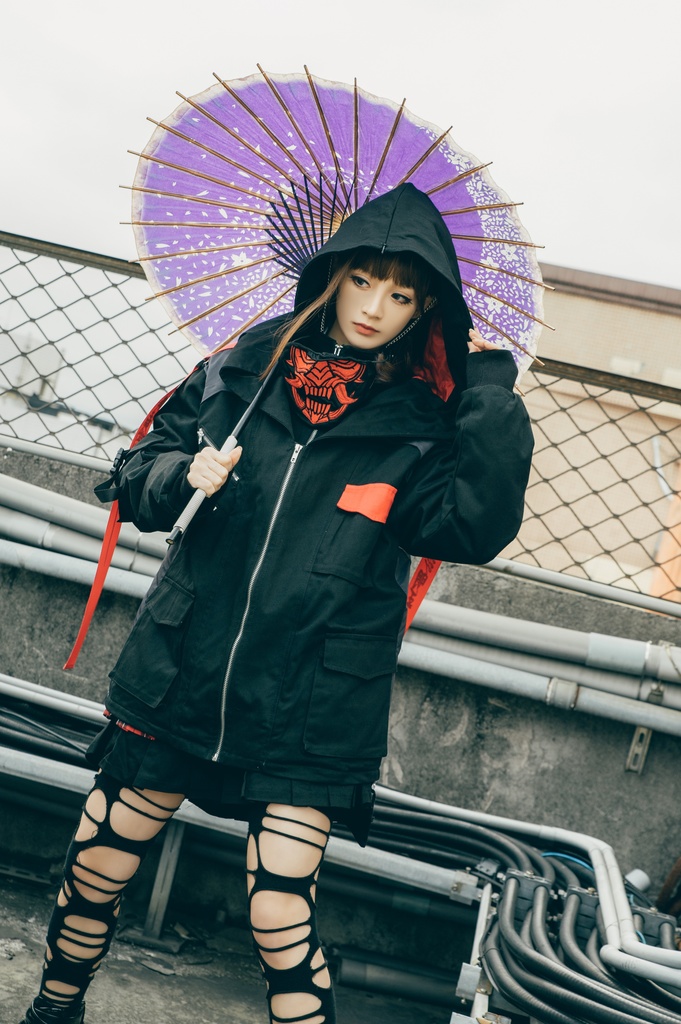 Jillpunkアニメ 二次コン イギリス画師Helloclonionコラボ 夜叉忍者 呪符ストラップ 重ね風 キルティング 刺繡 マスク付き パネルパーカー チャック付きフード ジャケット オリジナルメンズ レディーズ おしゃれ男女兼用 兄系 カッコいい0