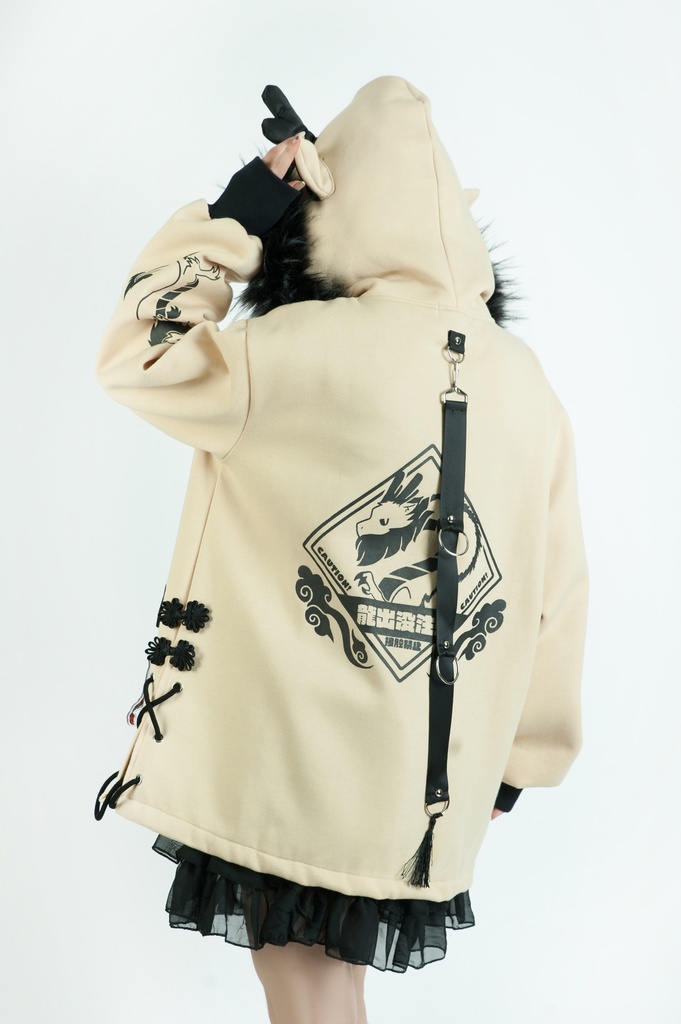 Jillpunk芝麻コラボ 中華風 チャイナモード 東方神獣 龍神王 龍角 クラスプ留め具 ゆったりパーカー 裏起毛 フード付きジャケット オリジナルメンズ レディーズ カジュアル おしゃれ大きいサイズ男女兼用カッコいい 兄系