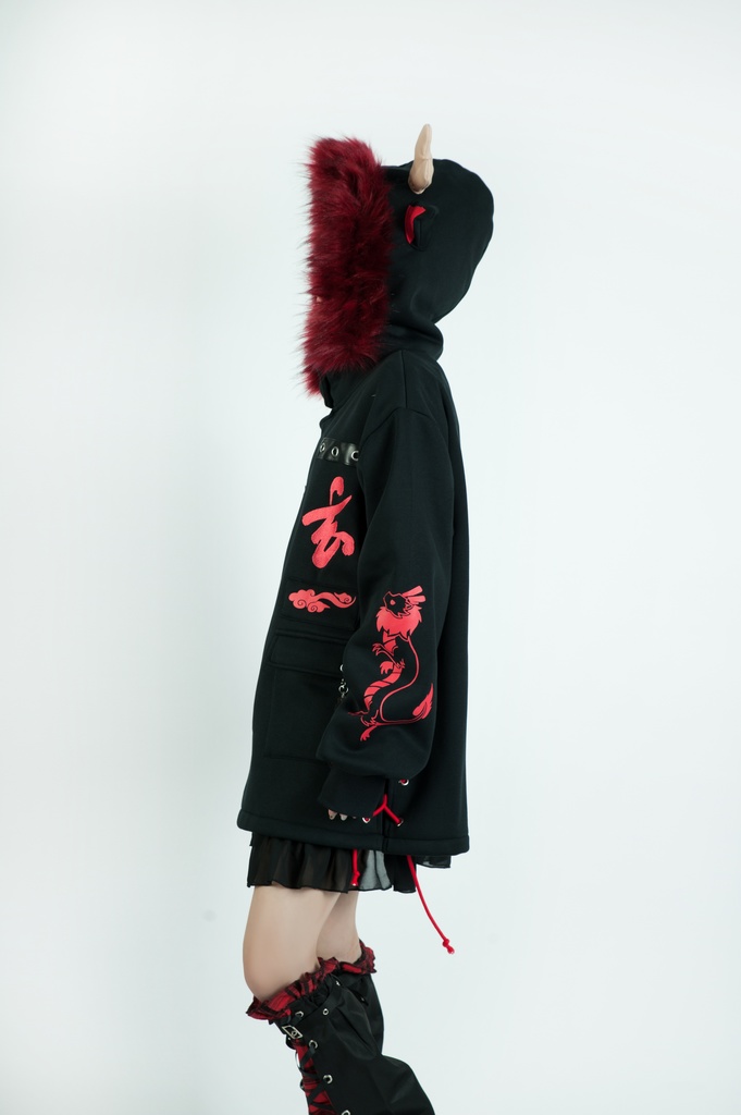 Jillpunk芝麻コラボ 中華風 チャイナモード 東方神獣 龍神王 龍角 クラスプ留め具 ゆったりパーカー 裏起毛 フード付きジャケット オリジナルメンズ レディーズ カジュアル おしゃれ大きいサイズ男女兼用カッコいい 兄系