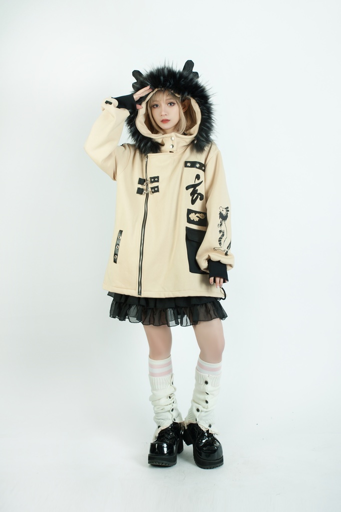 Jillpunk芝麻コラボ 中華風 チャイナモード 東方神獣 龍神王 龍角 クラスプ留め具 ゆったりパーカー 裏起毛 フード付きジャケット オリジナルメンズ レディーズ カジュアル おしゃれ大きいサイズ男女兼用カッコいい 兄系