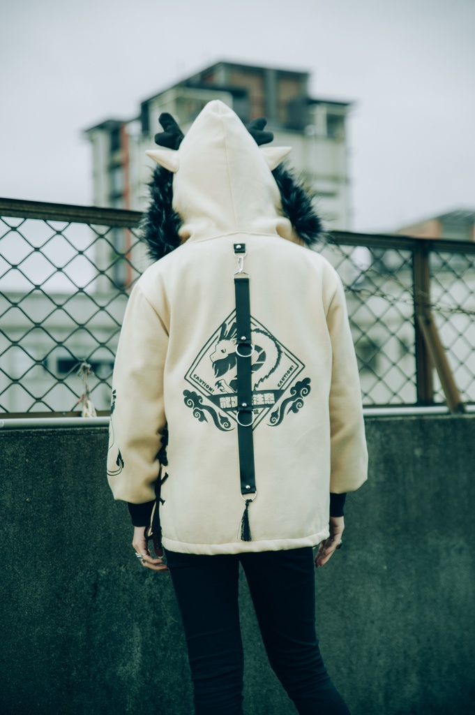 Jillpunk芝麻コラボ 中華風 チャイナモード 東方神獣 龍神王 龍角 クラスプ留め具 ゆったりパーカー 裏起毛 フード付きジャケット オリジナルメンズ レディーズ カジュアル おしゃれ大きいサイズ男女兼用カッコいい 兄系