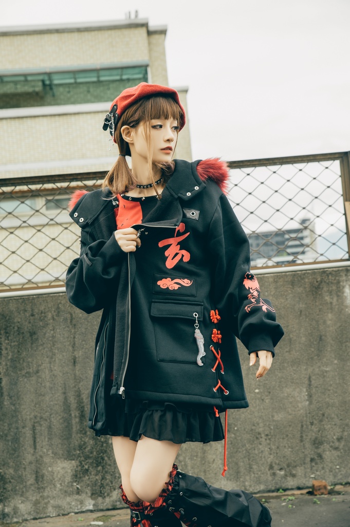 Jillpunk芝麻コラボ 中華風 チャイナモード 東方神獣 龍神王 龍角 クラスプ留め具 ゆったりパーカー 裏起毛 フード付きジャケット オリジナルメンズ レディーズ カジュアル おしゃれ大きいサイズ男女兼用カッコいい 兄系