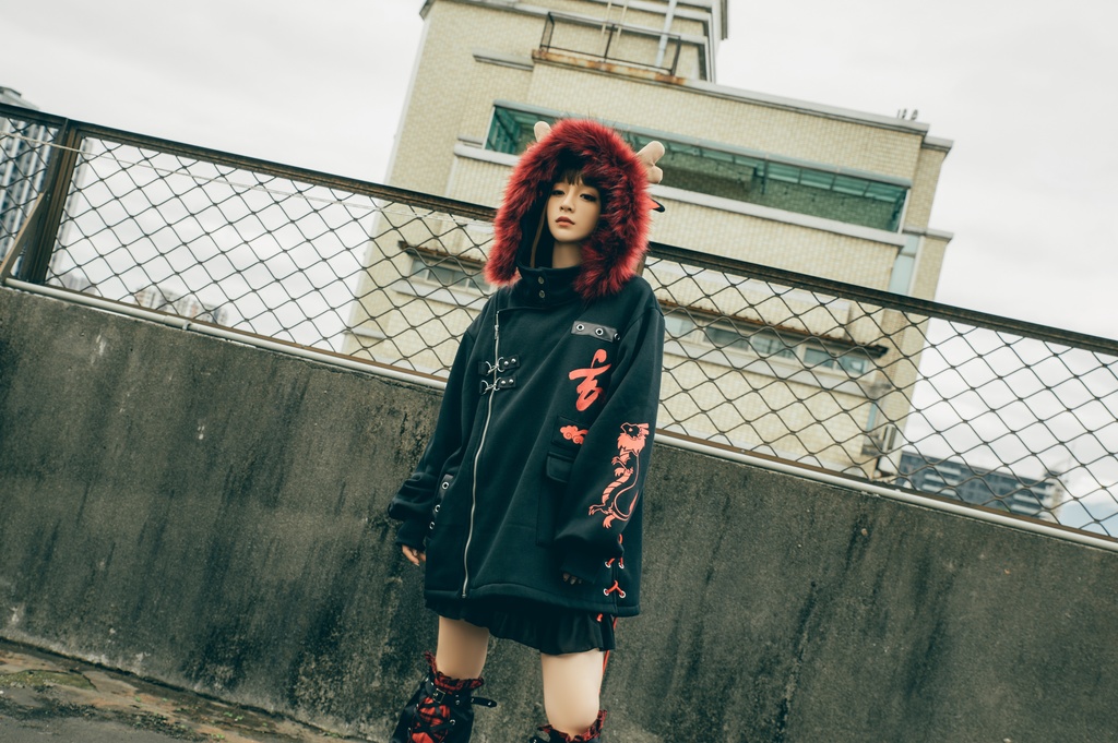 Jillpunk芝麻コラボ 中華風 チャイナモード 東方神獣 龍神王 龍角 クラスプ留め具 ゆったりパーカー 裏起毛 フード付きジャケット オリジナルメンズ レディーズ カジュアル おしゃれ大きいサイズ男女兼用カッコいい 兄系