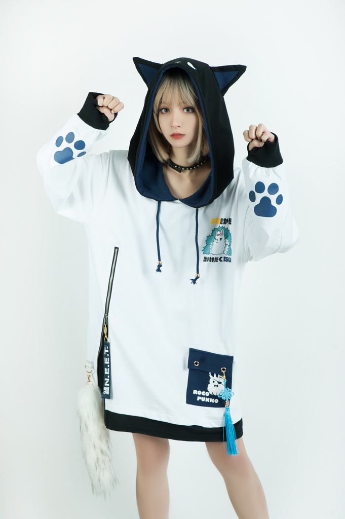 Jillpunk芝麻コラボ 中華風 チャイナモード 白面九尾狐X自宅警備員コラボ 狐耳 吉祥結びタッセル しっぽアクセサリー ゆったり 長袖パーカー フード付きトレーナー オリジナルメンズ レディーズ カジュアル おしゃれ大きいサイズ男女兼用可愛い秋葉系