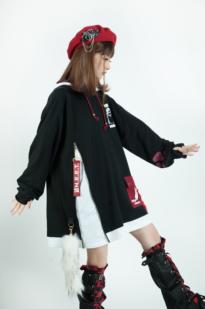 Jillpunk芝麻コラボ 中華風 チャイナモード 白面九尾狐X自宅警備員コラボ 狐耳 吉祥結びタッセル しっぽアクセサリー ゆったり 長袖パーカー フード付きトレーナー オリジナルメンズ レディーズ カジュアル おしゃれ大きいサイズ男女兼用可愛い秋葉系