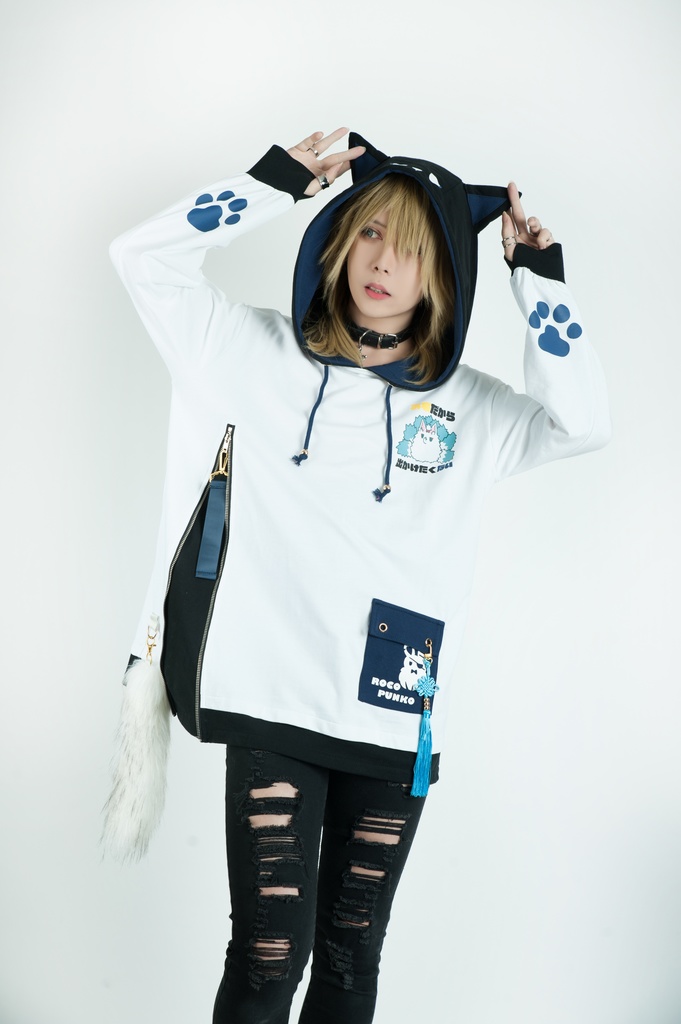 Jillpunk芝麻コラボ 中華風 チャイナモード 白面九尾狐X自宅警備員コラボ 狐耳 吉祥結びタッセル しっぽアクセサリー ゆったり 長袖パーカー フード付きトレーナー オリジナルメンズ レディーズ カジュアル おしゃれ大きいサイズ男女兼用可愛い秋葉系