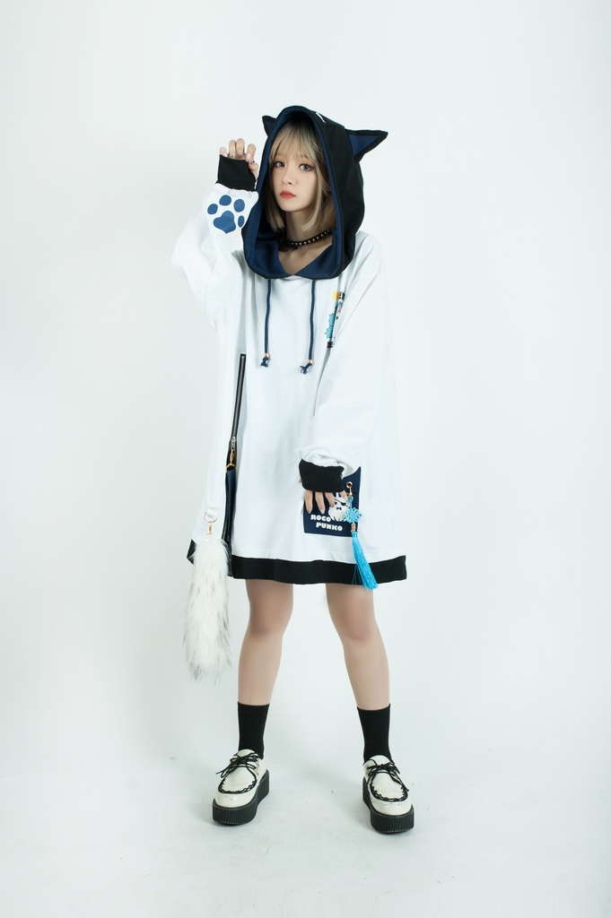 Jillpunk芝麻コラボ 中華風 チャイナモード 白面九尾狐X自宅警備員コラボ 狐耳 吉祥結びタッセル しっぽアクセサリー ゆったり 長袖パーカー フード付きトレーナー オリジナルメンズ レディーズ カジュアル おしゃれ大きいサイズ男女兼用可愛い秋葉系