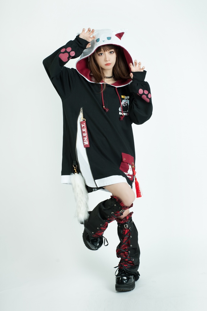 Jillpunk芝麻コラボ 中華風 チャイナモード 白面九尾狐X自宅警備員コラボ 狐耳 吉祥結びタッセル しっぽアクセサリー ゆったり 長袖パーカー フード付きトレーナー オリジナルメンズ レディーズ カジュアル おしゃれ大きいサイズ男女兼用可愛い秋葉系