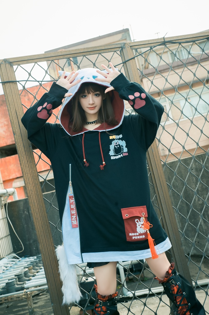 Jillpunk芝麻コラボ 中華風 チャイナモード 白面九尾狐X自宅警備員コラボ 狐耳 吉祥結びタッセル しっぽアクセサリー ゆったり 長袖パーカー フード付きトレーナー オリジナルメンズ レディーズ カジュアル おしゃれ大きいサイズ男女兼用可愛い秋葉系