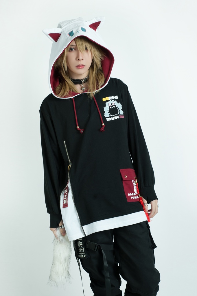 Jillpunk芝麻コラボ 中華風 チャイナモード 白面九尾狐X自宅警備員コラボ 狐耳 吉祥結びタッセル しっぽアクセサリー ゆったり 長袖パーカー フード付きトレーナー オリジナルメンズ レディーズ カジュアル おしゃれ大きいサイズ男女兼用可愛い秋葉系