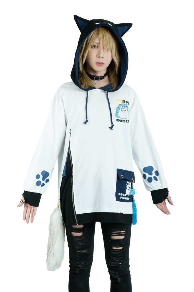 Jillpunk芝麻コラボ 中華風 チャイナモード 白面九尾狐X自宅警備員コラボ 狐耳 吉祥結びタッセル しっぽアクセサリー ゆったり 長袖パーカー フード付きトレーナー オリジナルメンズ レディーズ カジュアル おしゃれ大きいサイズ男女兼用可愛い秋葉系