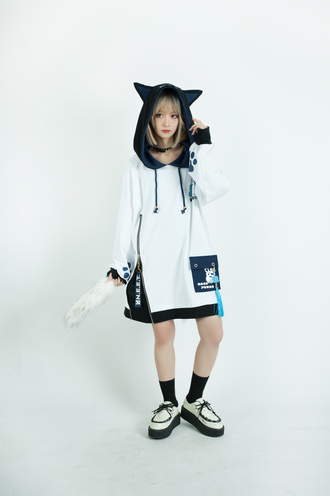 Jillpunk芝麻コラボ 中華風 チャイナモード 白面九尾狐X自宅警備員コラボ 狐耳 吉祥結びタッセル しっぽアクセサリー ゆったり 長袖パーカー フード付きトレーナー オリジナルメンズ レディーズ カジュアル おしゃれ大きいサイズ男女兼用可愛い秋葉系