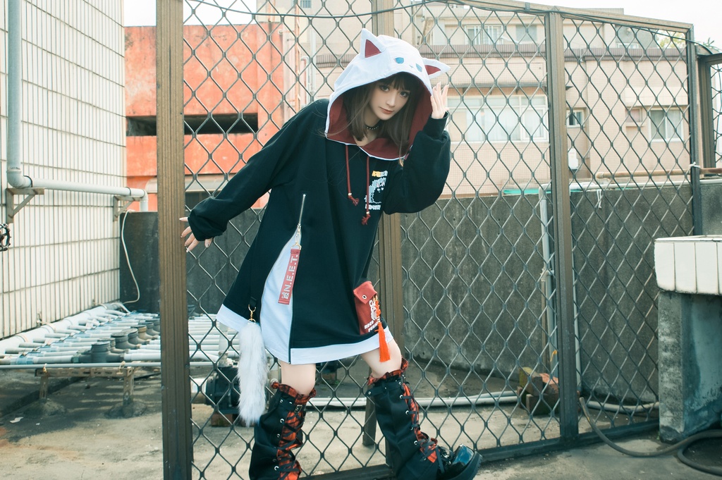 Jillpunk芝麻コラボ 中華風 チャイナモード 白面九尾狐X自宅警備員コラボ 狐耳 吉祥結びタッセル しっぽアクセサリー ゆったり 長袖パーカー フード付きトレーナー オリジナルメンズ レディーズ カジュアル おしゃれ大きいサイズ男女兼用可愛い秋葉系