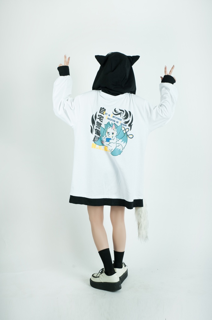 Jillpunk芝麻コラボ 中華風 チャイナモード 白面九尾狐X自宅警備員コラボ 狐耳 吉祥結びタッセル しっぽアクセサリー ゆったり 長袖パーカー フード付きトレーナー オリジナルメンズ レディーズ カジュアル おしゃれ大きいサイズ男女兼用可愛い秋葉系