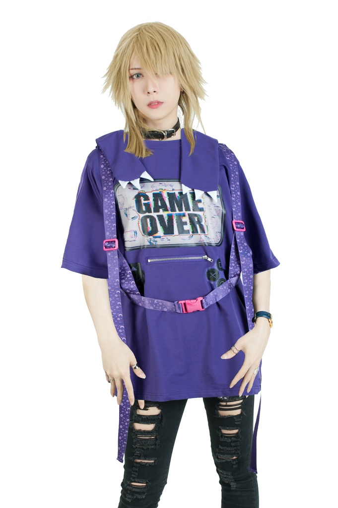 Jillpunkてぃらtiraコラボ第2弾 王道RPG大冒険 ドット絵 ゲーム機モチーフ ハーネス装着帯 フード取り外し2WAY 熊耳 半袖 ゆったりパーカー メンズ レディー 可愛い おしゃれ 男女兼用ファッション秋葉系萌え二次コン