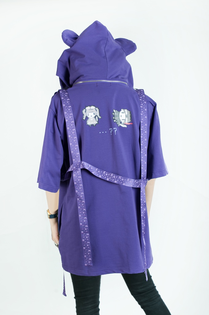 Jillpunkてぃらtiraコラボ第2弾 王道RPG大冒険 ドット絵 ゲーム機モチーフ ハーネス装着帯 フード取り外し2WAY 熊耳 半袖 ゆったりパーカー メンズ レディー 可愛い おしゃれ 男女兼用ファッション秋葉系萌え二次コン