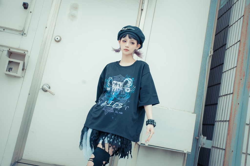 Jillpunkパンクロック 火炎の宿曜 おひつじ牡羊座プリント ゆったり半袖 Tシャツ Oversizeオーバーサイズ オリジナル カッコいいメンズ レディー V系 おしゃれ大きいサイズ男女兼用ファッション