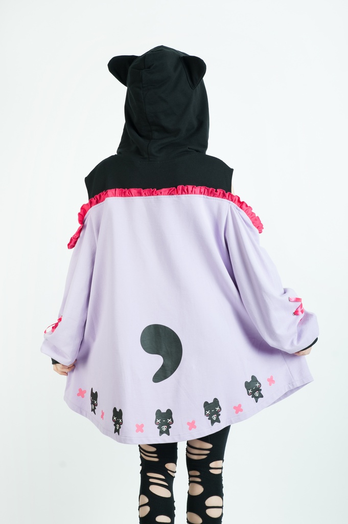 Jillpunkアニメ地雷系病みカワ UMAIコラボ 恋におちた幽霊猫 オフショルダー ゆったり 長袖パーカー リボン結び 猫耳 フード付き ワンピースドレス オリジナル メンヘラ ヤンデレ 可愛いロリータ おしゃれ男女兼用ファッション秋葉系萌え