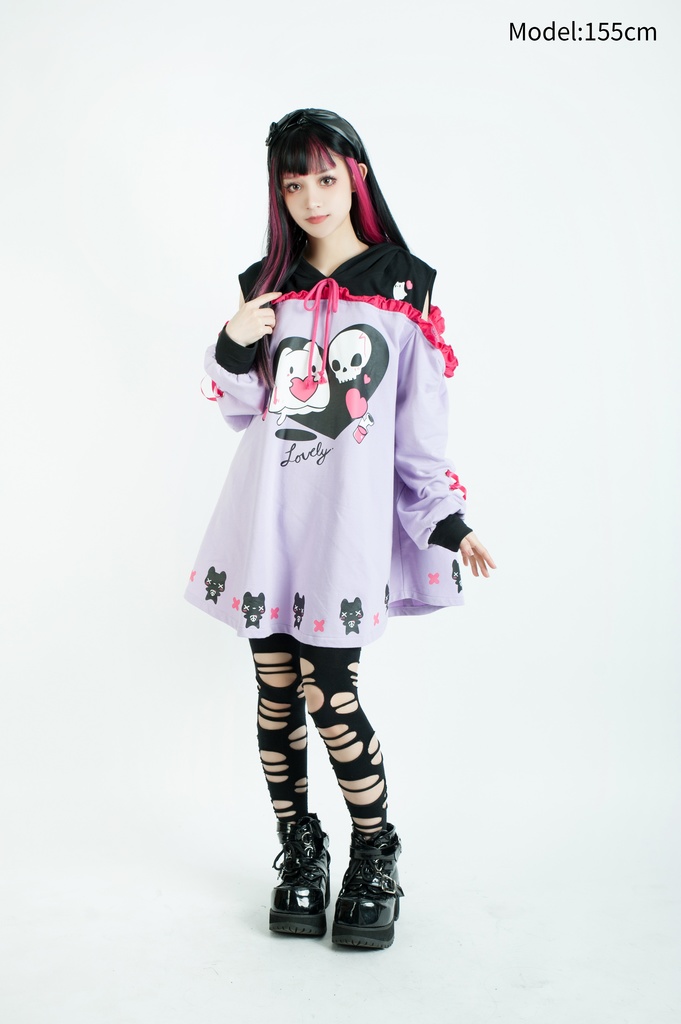 Jillpunkアニメ地雷系病みカワ UMAIコラボ 恋におちた幽霊猫 オフショルダー ゆったり 長袖パーカー リボン結び 猫耳 フード付き ワンピースドレス オリジナル メンヘラ ヤンデレ 可愛いロリータ おしゃれ男女兼用ファッション秋葉系萌え