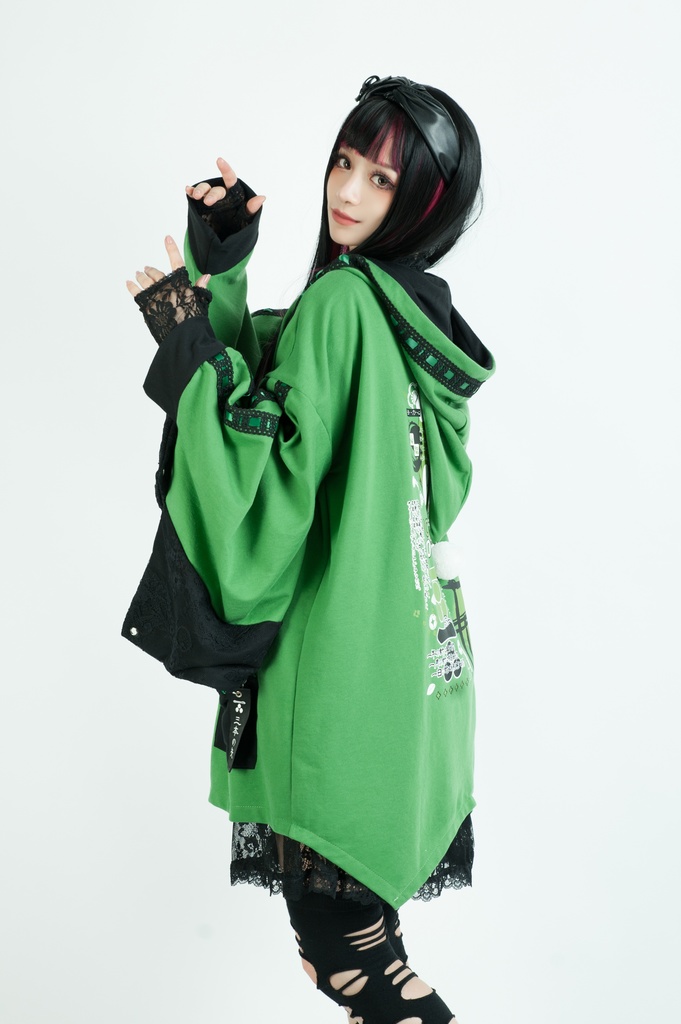 Jillpunk和風モード戦国武将物語 西国の智将 毛利元就 家紋刺繡 花レースキモノスリーブ ウィッチフード ポンポン付き現代羽織 ウィザード 和装ジャケットブレザー オリジナル メンズ レディー V系カッコいい おしゃれ男女兼用ファッション秋葉系