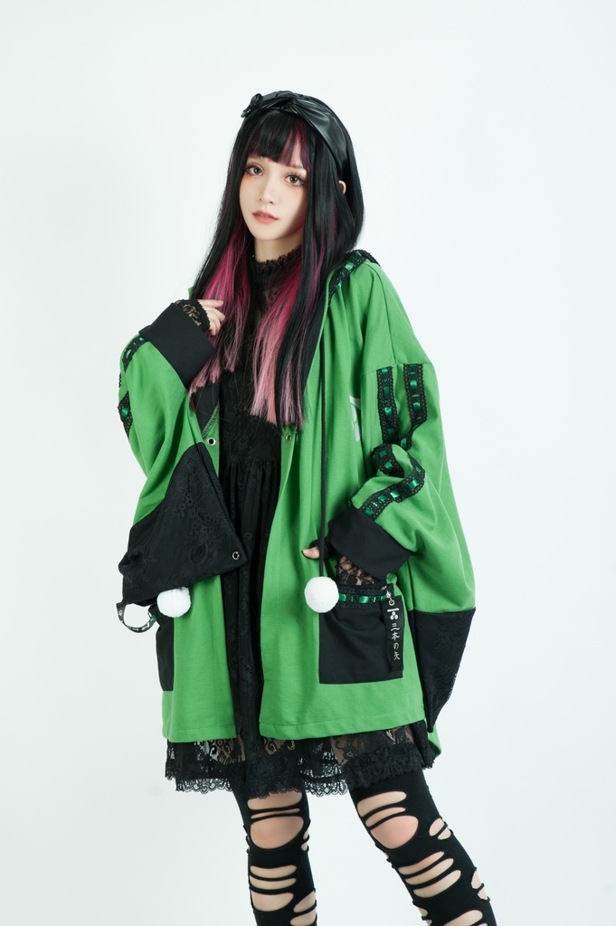 Jillpunk和風モード戦国武将物語 西国の智将 毛利元就 家紋刺繡 花レースキモノスリーブ ウィッチフード ポンポン付き現代羽織 ウィザード 和装ジャケットブレザー オリジナル メンズ レディー V系カッコいい おしゃれ男女兼用ファッション秋葉系