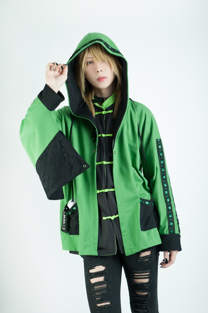 Jillpunk和風モード戦国武将物語 西国の智将 毛利元就 家紋刺繡 花レースキモノスリーブ ウィッチフード ポンポン付き現代羽織 ウィザード 和装ジャケットブレザー オリジナル メンズ レディー V系カッコいい おしゃれ男女兼用ファッション秋葉系