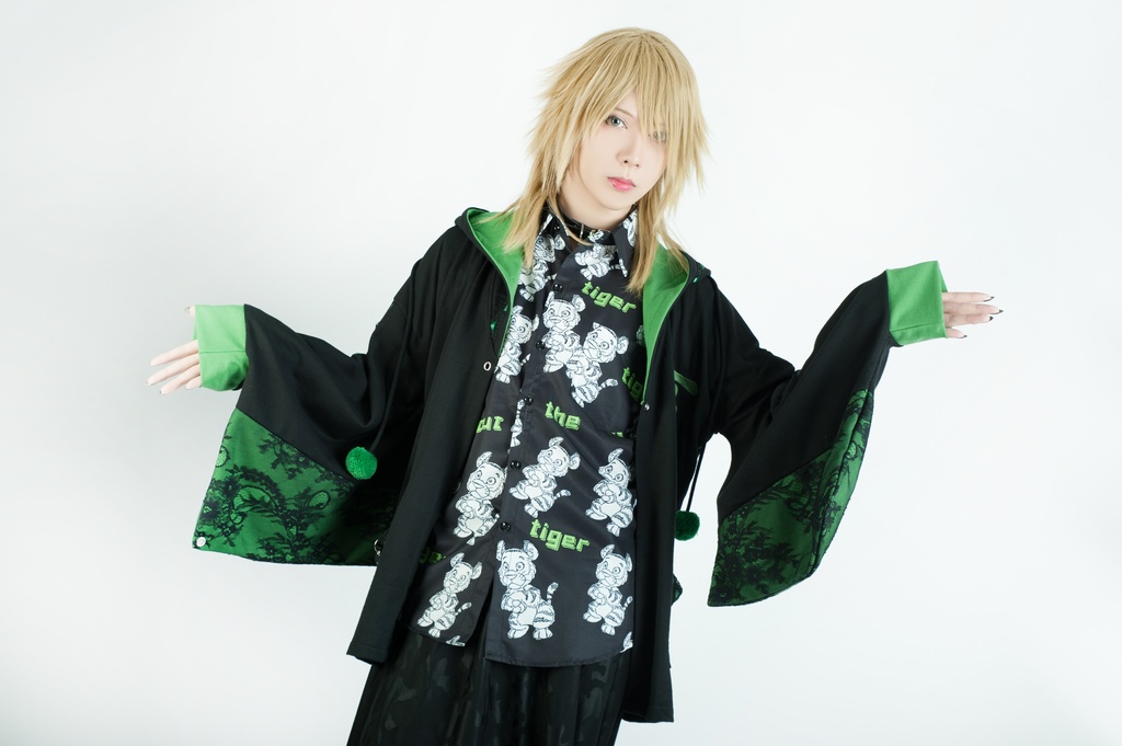 Jillpunk和風モード戦国武将物語 西国の智将 毛利元就 家紋刺繡 花レースキモノスリーブ ウィッチフード ポンポン付き現代羽織 ウィザード 和装ジャケットブレザー オリジナル メンズ レディー V系カッコいい おしゃれ男女兼用ファッション秋葉系