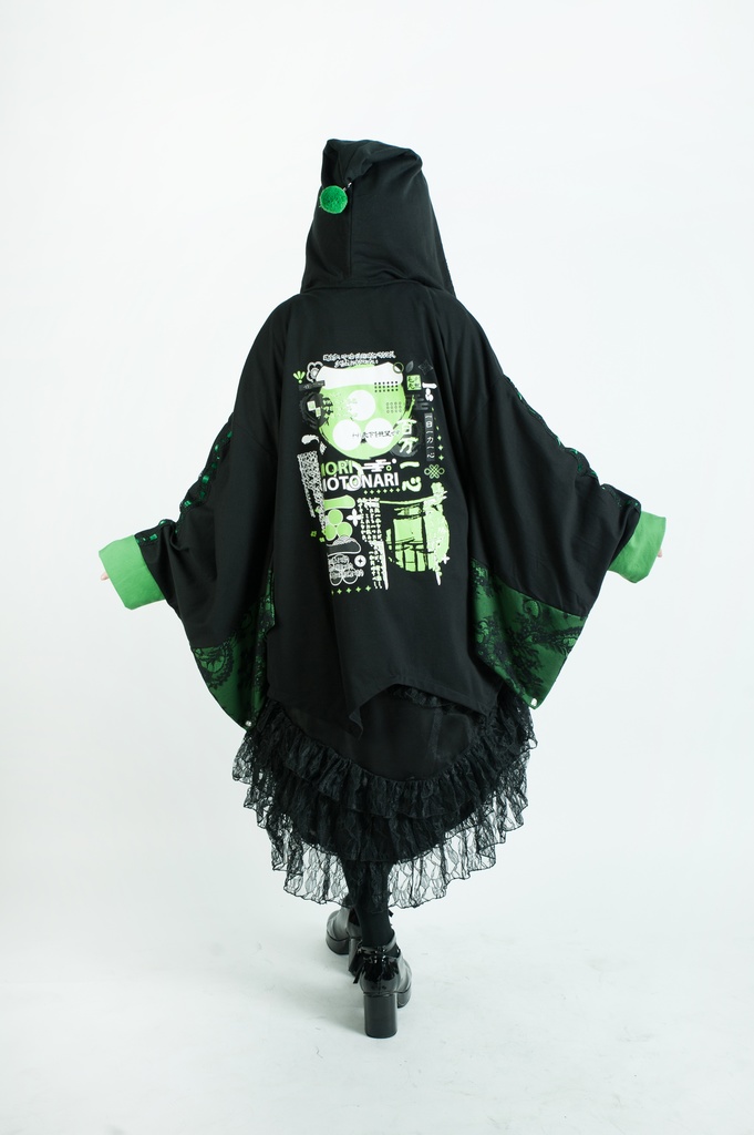 Jillpunk和風モード戦国武将物語 西国の智将 毛利元就 家紋刺繡 花レースキモノスリーブ ウィッチフード ポンポン付き現代羽織 ウィザード 和装ジャケットブレザー オリジナル メンズ レディー V系カッコいい おしゃれ男女兼用ファッション秋葉系