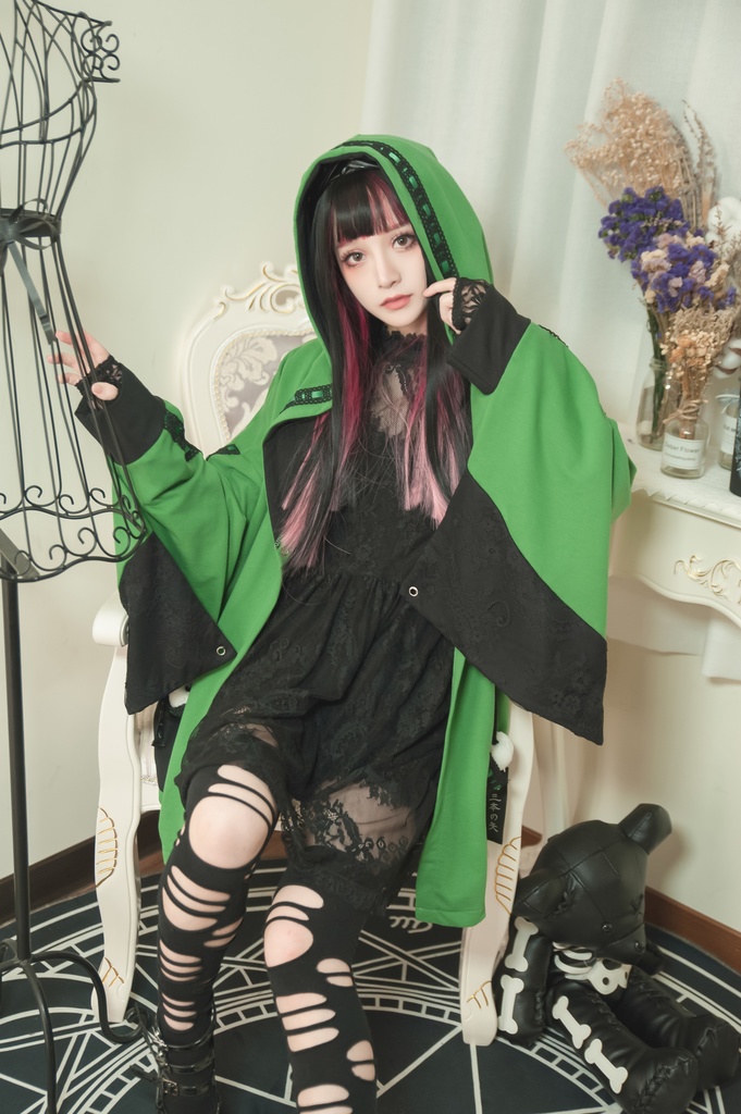 Jillpunk和風モード戦国武将物語 西国の智将 毛利元就 家紋刺繡 花レースキモノスリーブ ウィッチフード ポンポン付き現代羽織 ウィザード 和装ジャケットブレザー オリジナル メンズ レディー V系カッコいい おしゃれ男女兼用ファッション秋葉系