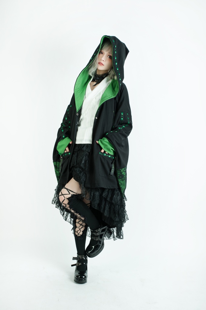 Jillpunk和風モード戦国武将物語 西国の智将 毛利元就 家紋刺繡 花レースキモノスリーブ ウィッチフード ポンポン付き現代羽織 ウィザード 和装ジャケットブレザー オリジナル メンズ レディー V系カッコいい おしゃれ男女兼用ファッション秋葉系