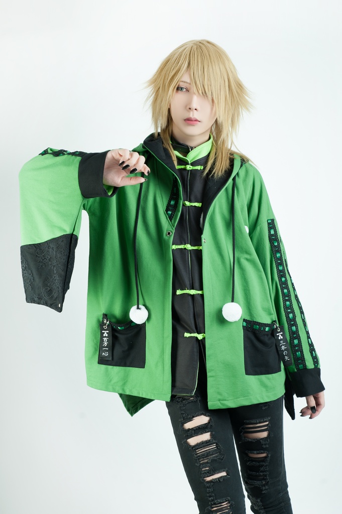 Jillpunk和風モード戦国武将物語 西国の智将 毛利元就 家紋刺繡 花レースキモノスリーブ ウィッチフード ポンポン付き現代羽織 ウィザード 和装ジャケットブレザー オリジナル メンズ レディー V系カッコいい おしゃれ男女兼用ファッション秋葉系