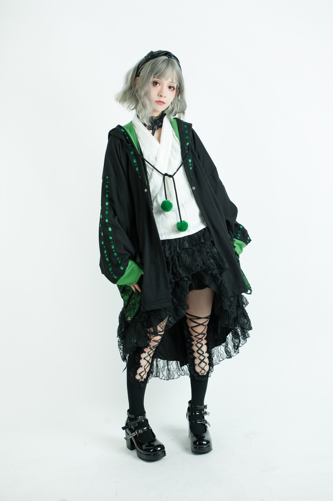 Jillpunk和風モード戦国武将物語 西国の智将 毛利元就 家紋刺繡 花レースキモノスリーブ ウィッチフード ポンポン付き現代羽織 ウィザード 和装ジャケットブレザー オリジナル メンズ レディー V系カッコいい おしゃれ男女兼用ファッション秋葉系