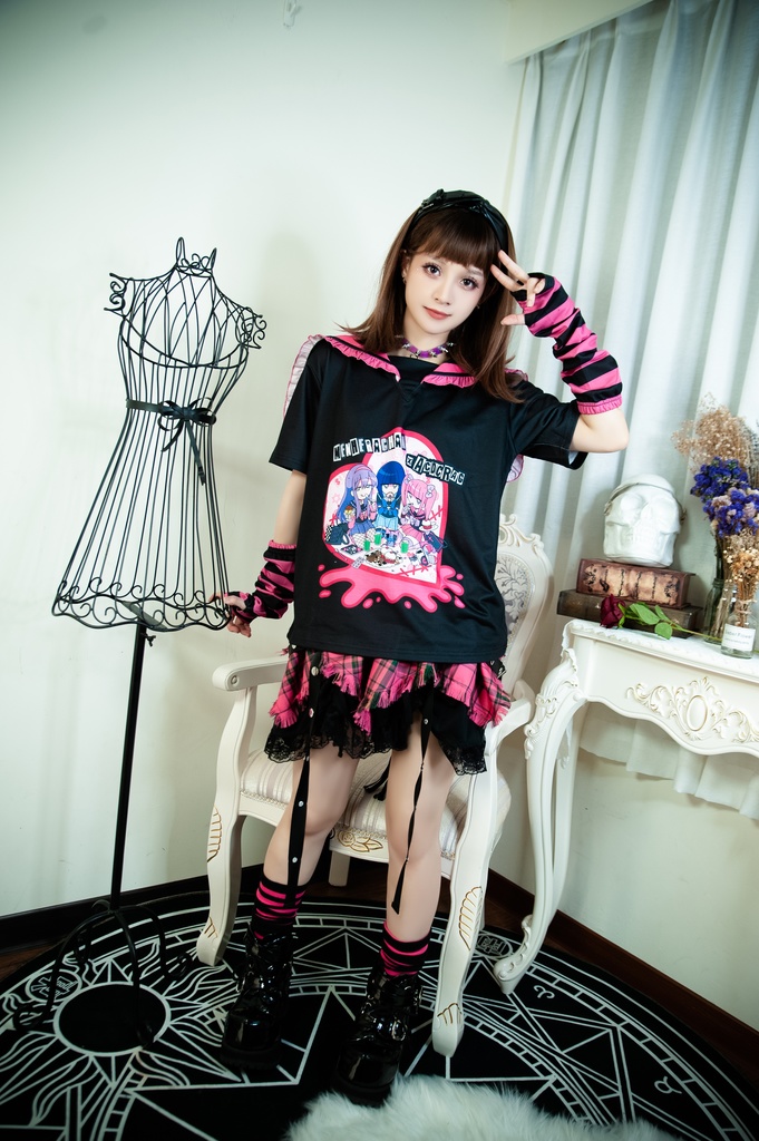 Jillpunk パンク 地雷系 甜牙草莓コラボ タータンチェック柄 ケージハーネスストラップ レースヘム Aライン ショートスカート オリジナル アヴリル系 可愛いロリータ おしゃれ ファッション秋葉系萌え