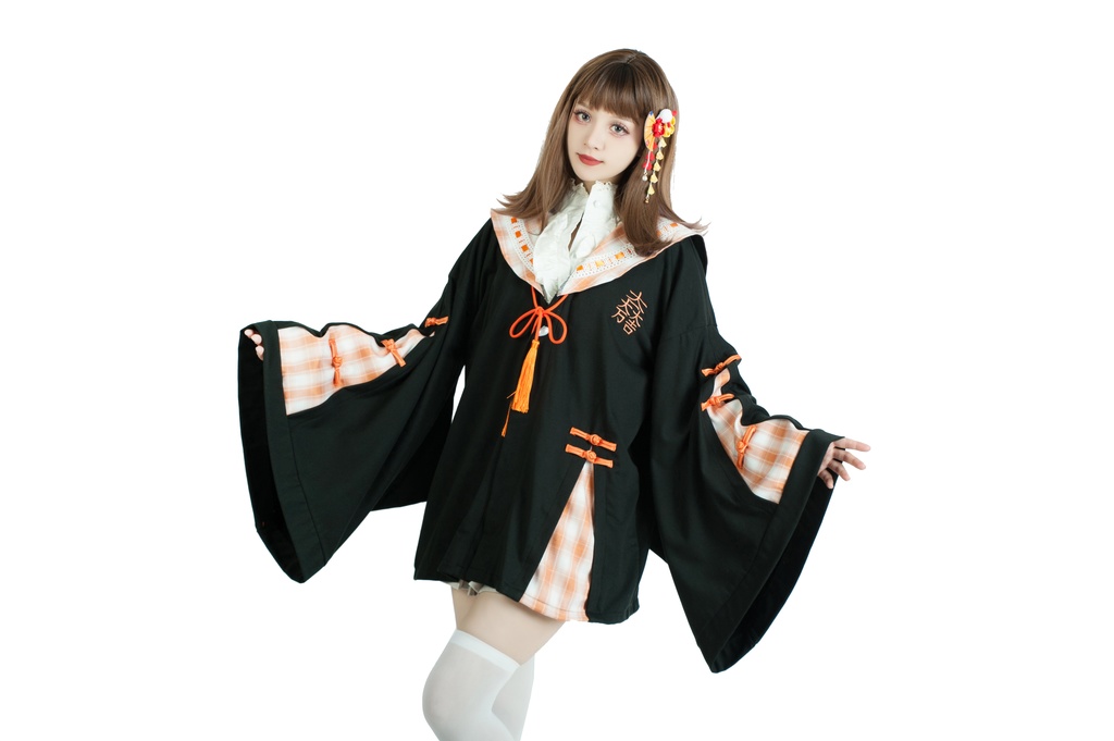 Jillpunk和風モード戦国武将物語 無銘正宗の主 石田三成 家紋刺繡 タータンチェック柄 セーラーカラー 和装 チャイナボタン タッセル紐 現代羽織 ジャケット オリジナル メンズ レディー V系カッコいい おしゃれ男女兼用ファッション秋葉系