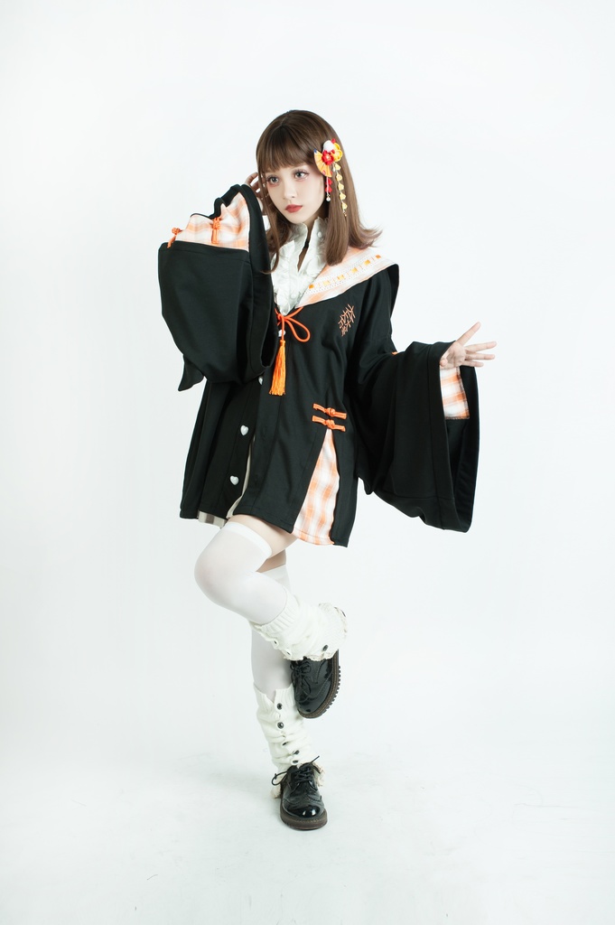 Jillpunk和風モード戦国武将物語 無銘正宗の主 石田三成 家紋刺繡 タータンチェック柄 セーラーカラー 和装 チャイナボタン タッセル紐 現代羽織 ジャケット オリジナル メンズ レディー V系カッコいい おしゃれ男女兼用ファッション秋葉系