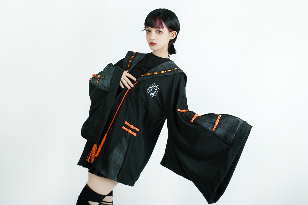 Jillpunk和風モード戦国武将物語 無銘正宗の主 石田三成 家紋刺繡 タータンチェック柄 セーラーカラー 和装 チャイナボタン タッセル紐 現代羽織 ジャケット オリジナル メンズ レディー V系カッコいい おしゃれ男女兼用ファッション秋葉系