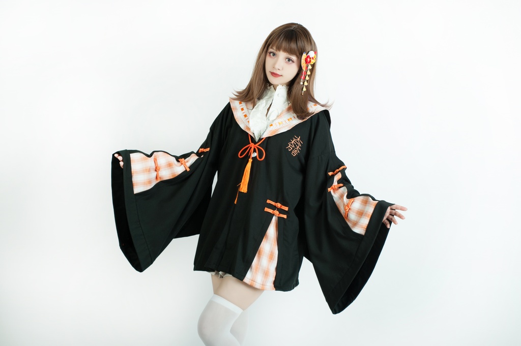 Jillpunk和風モード戦国武将物語 無銘正宗の主 石田三成 家紋刺繡 タータンチェック柄 セーラーカラー 和装 チャイナボタン タッセル紐 現代羽織 ジャケット オリジナル メンズ レディー V系カッコいい おしゃれ男女兼用ファッション秋葉系