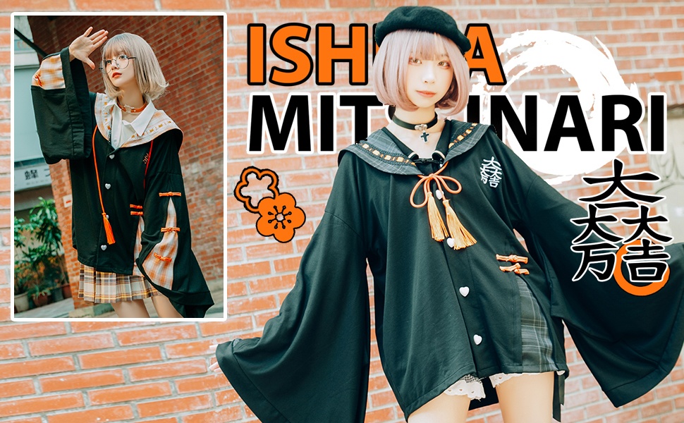 Jillpunk和風モード戦国武将物語 無銘正宗の主 石田三成 家紋刺繡 タータンチェック柄 セーラーカラー 和装 チャイナボタン タッセル紐 現代羽織 ジャケット オリジナル メンズ レディー V系カッコいい おしゃれ男女兼用ファッション秋葉系