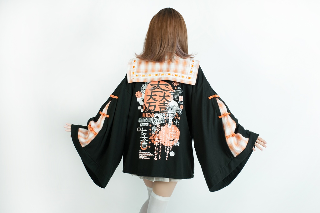 Jillpunk和風モード戦国武将物語 無銘正宗の主 石田三成 家紋刺繡 タータンチェック柄 セーラーカラー 和装 チャイナボタン タッセル紐 現代羽織 ジャケット オリジナル メンズ レディー V系カッコいい おしゃれ男女兼用ファッション秋葉系