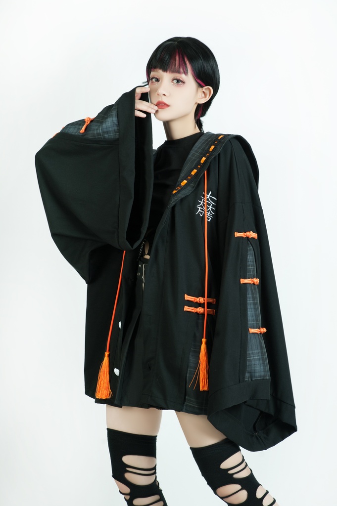 Jillpunk和風モード戦国武将物語 無銘正宗の主 石田三成 家紋刺繡 タータンチェック柄 セーラーカラー 和装 チャイナボタン タッセル紐 現代羽織 ジャケット オリジナル メンズ レディー V系カッコいい おしゃれ男女兼用ファッション秋葉系