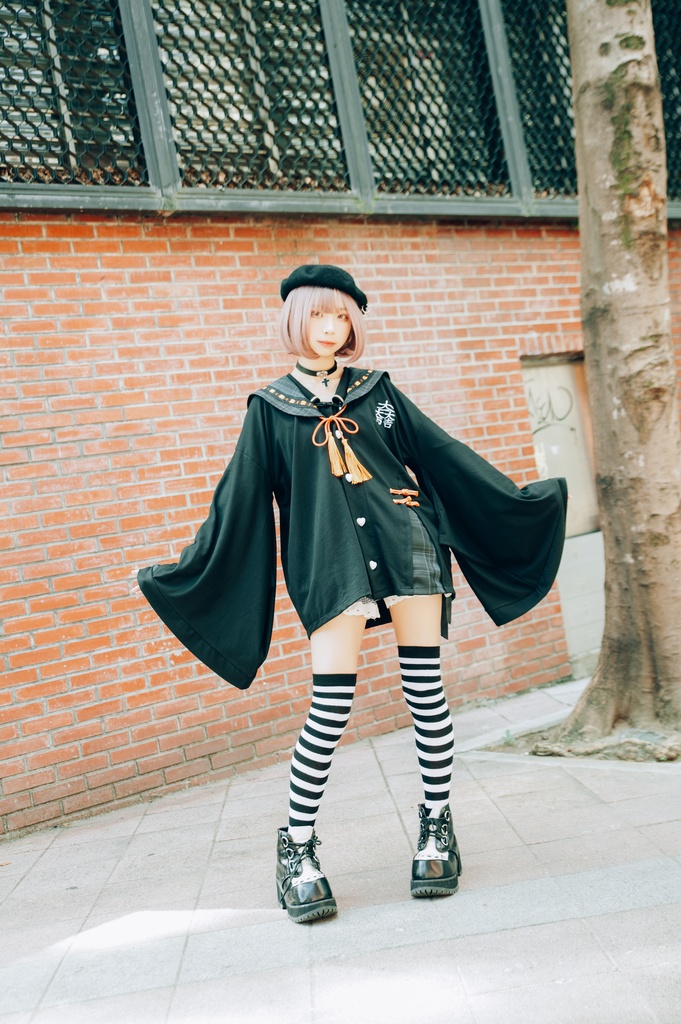 Jillpunk和風モード戦国武将物語 無銘正宗の主 石田三成 家紋刺繡 タータンチェック柄 セーラーカラー 和装 チャイナボタン タッセル紐 現代羽織 ジャケット オリジナル メンズ レディー V系カッコいい おしゃれ男女兼用ファッション秋葉系