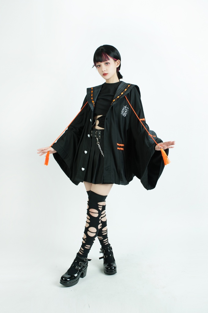 Jillpunk和風モード戦国武将物語 無銘正宗の主 石田三成 家紋刺繡 タータンチェック柄 セーラーカラー 和装 チャイナボタン タッセル紐 現代羽織 ジャケット オリジナル メンズ レディー V系カッコいい おしゃれ男女兼用ファッション秋葉系