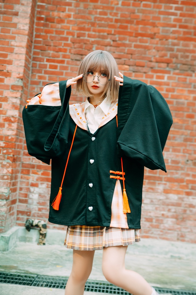 Jillpunk和風モード戦国武将物語 無銘正宗の主 石田三成 家紋刺繡 タータンチェック柄 セーラーカラー 和装 チャイナボタン タッセル紐 現代羽織 ジャケット オリジナル メンズ レディー V系カッコいい おしゃれ男女兼用ファッション秋葉系